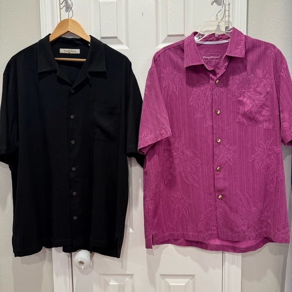 Tommy Bahama Shirt Black Purple 100% Silk Hawaiian Textured Men's Sz L Lot Of 2 - Picture 1 of 8
